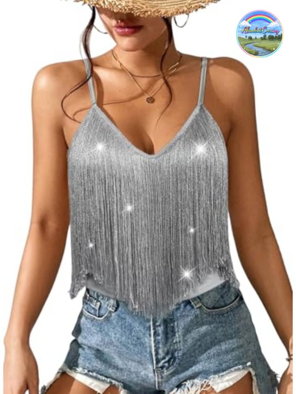 Western Cowgirl Fringe Tank Top Spaghetti Strap V-Neck Country Concert